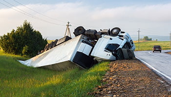 A truck overturned on its side